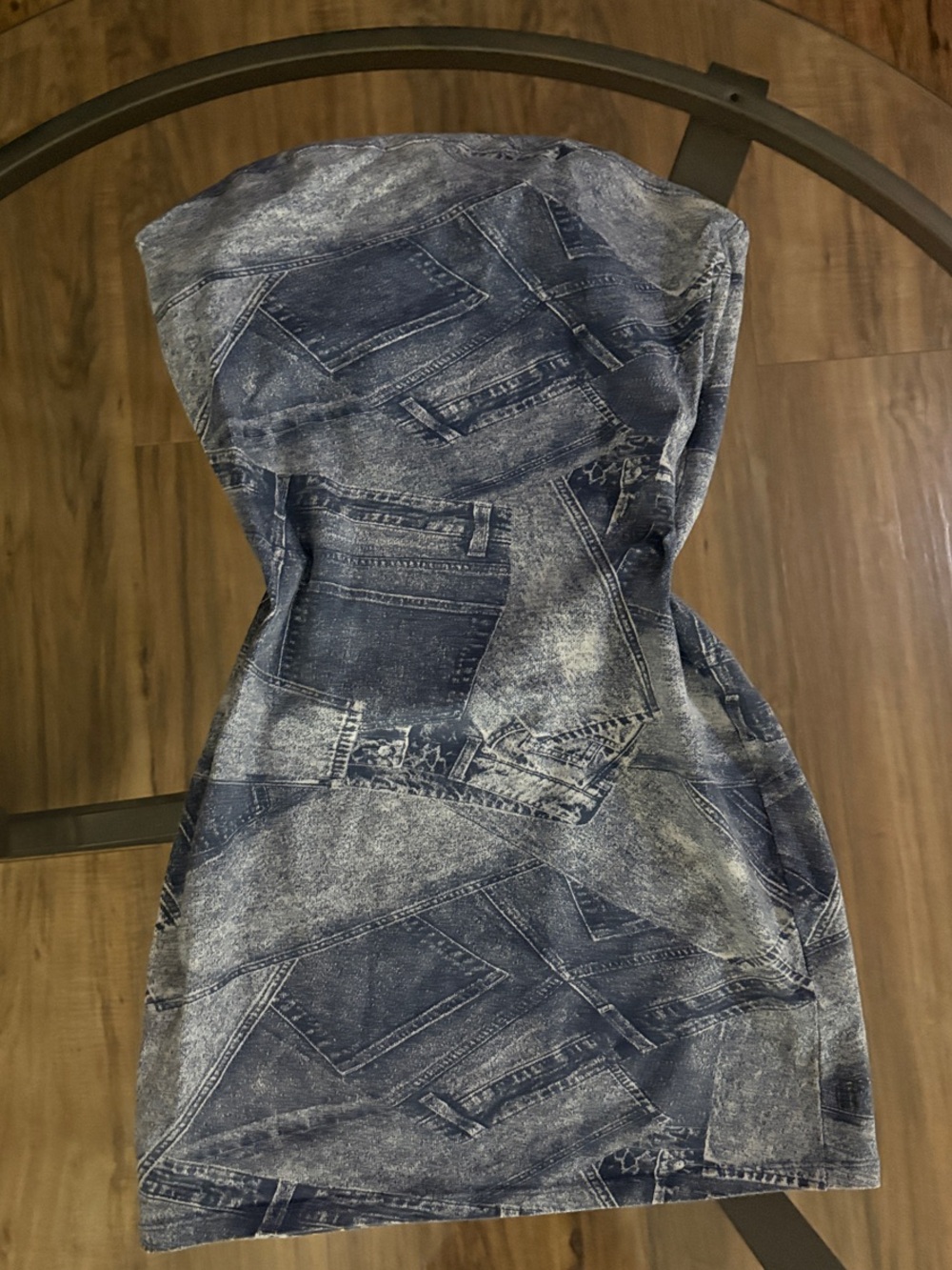 Tube Blue Denim-Print Mini Dress